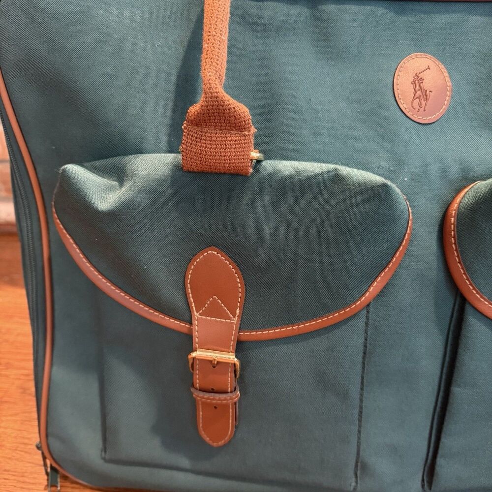 Vintage 90s Polo Ralph Lauren Green Canvas Travel Duffel Bag 24” Large Duffle - Picture 2 of 11